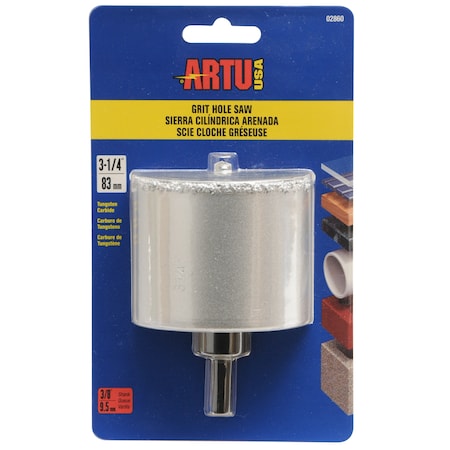 Artu 3-1/4" Tungsten Carbide Grit Hole Saw with Arbor/Pilot 02860